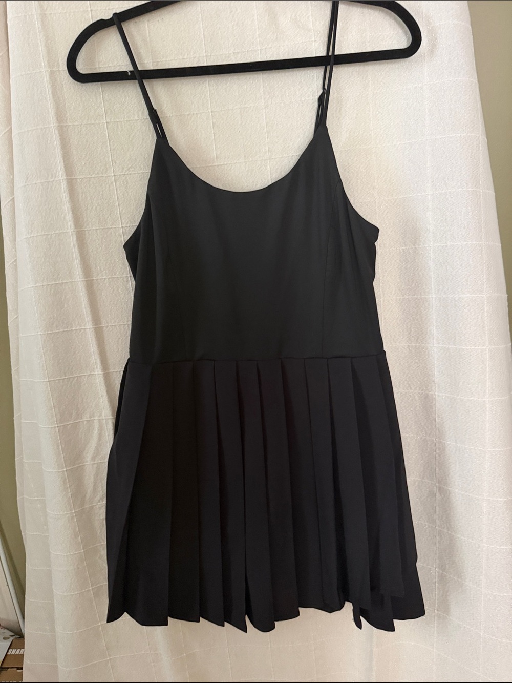 Black Pleated Slip Dress with Spaghetti Straps